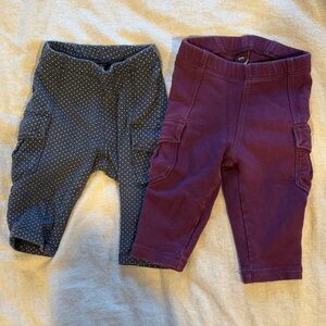 Tea Collection Two Baby Pants - Polka Dot and Purple 6-12 mos Cargo Joggers